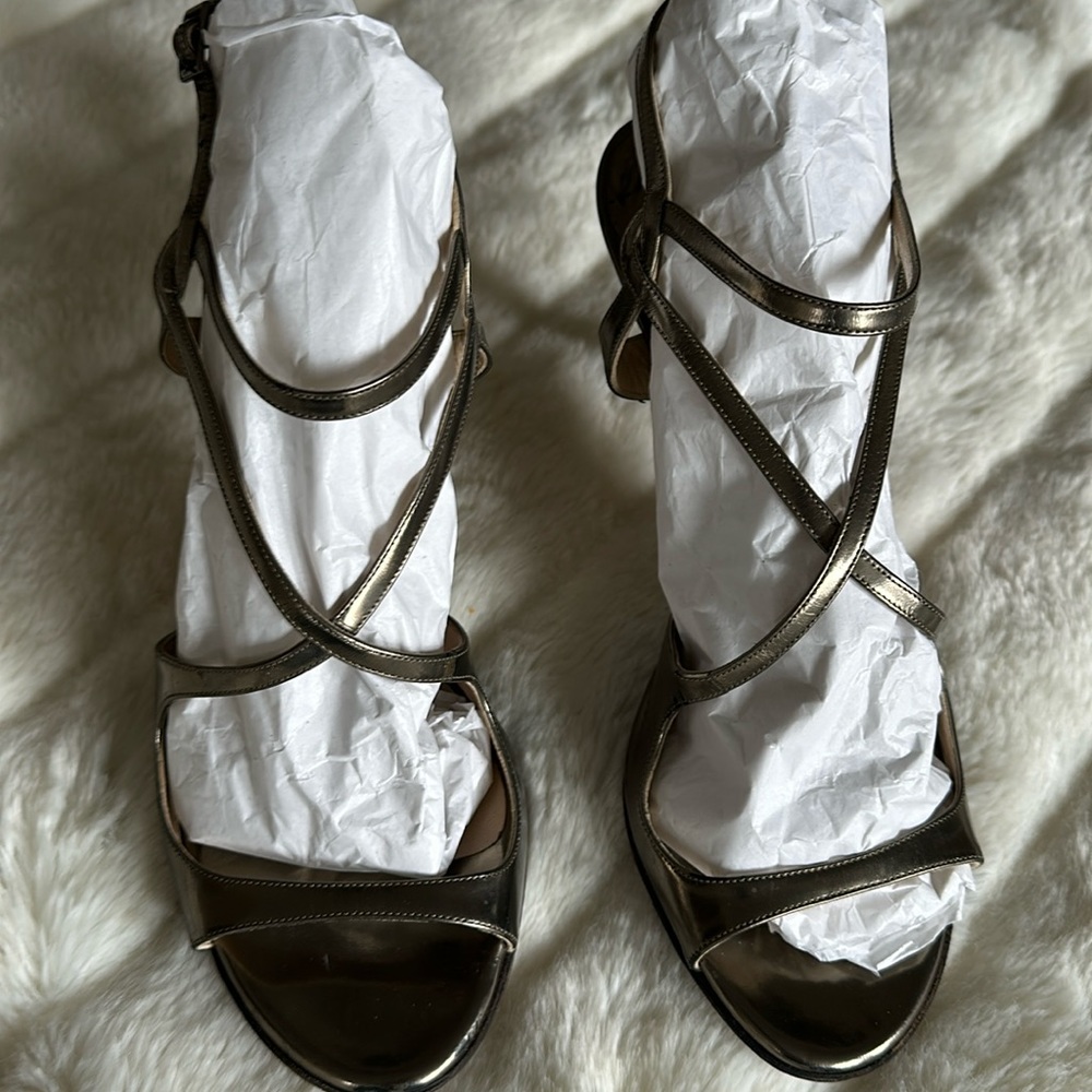 Jimmy Choo gold metallic strappy sandals 2 “ heel